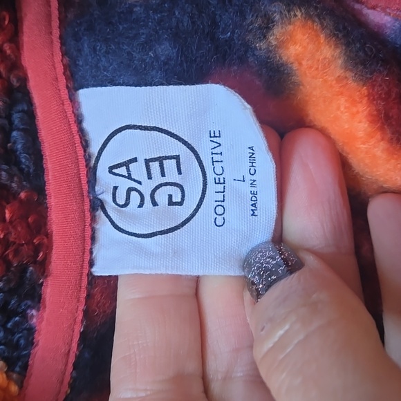 NWOT SAGE Collective Women's Red Faux Shearling Pullover Quarter Zip Sz L - Picture 5 of 9